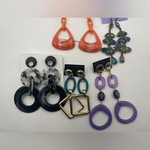 Set Of 5 Pierced Earrings Lot- Acrylic- Bold Colors- Msrp $35+